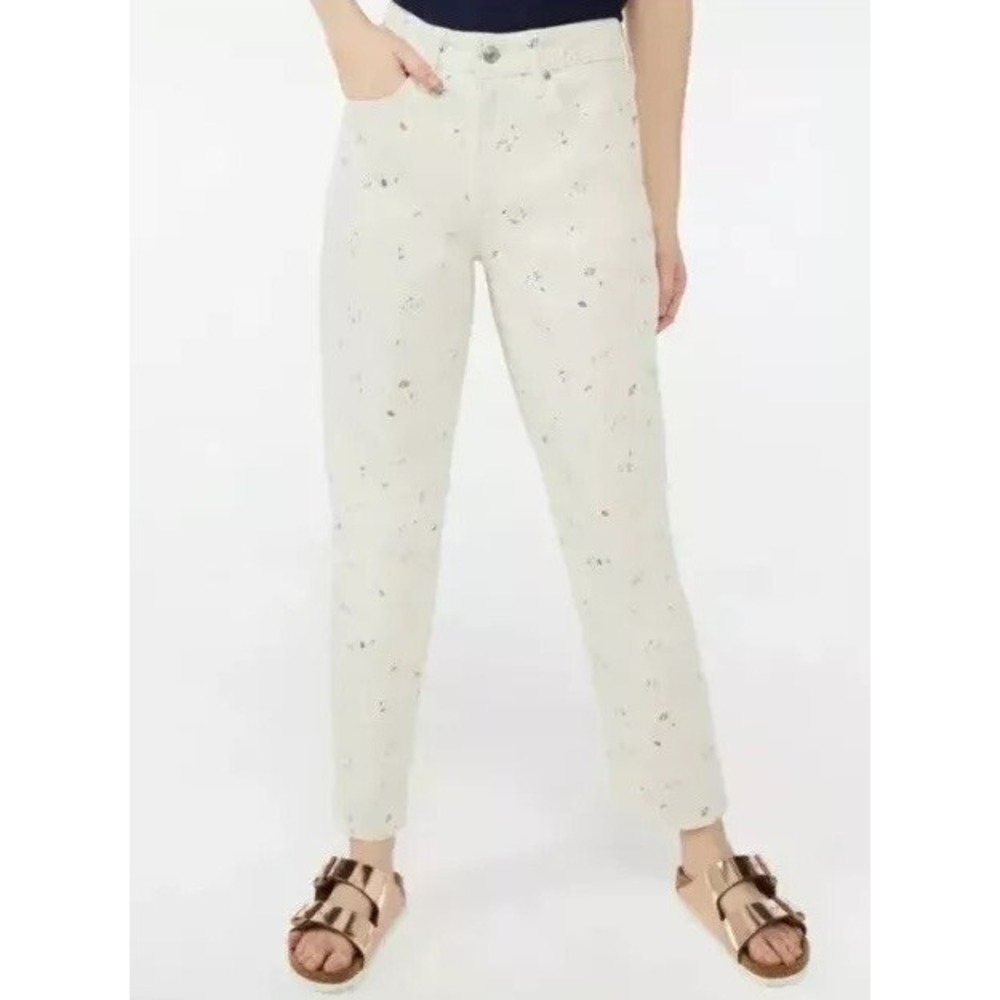 Free Assembly Original 90s Straight Jeans Floral Print White Denim Size 14 NWT